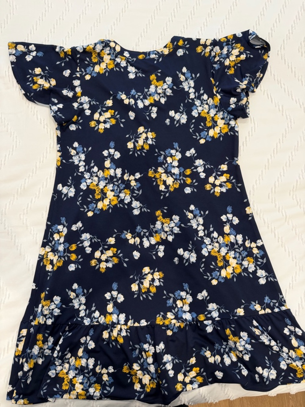 Women’s Navy Floral Ruffle-Sleeve Dress - Yellow & White Print